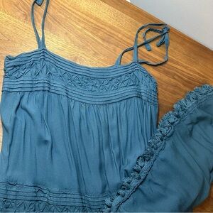 Short bohemian teal tie shoulder dress